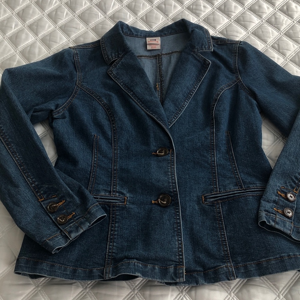 Faded Glory Stretch Women's Denim Blazer Y2k Blue Jean Jacket Size M Size 8/10